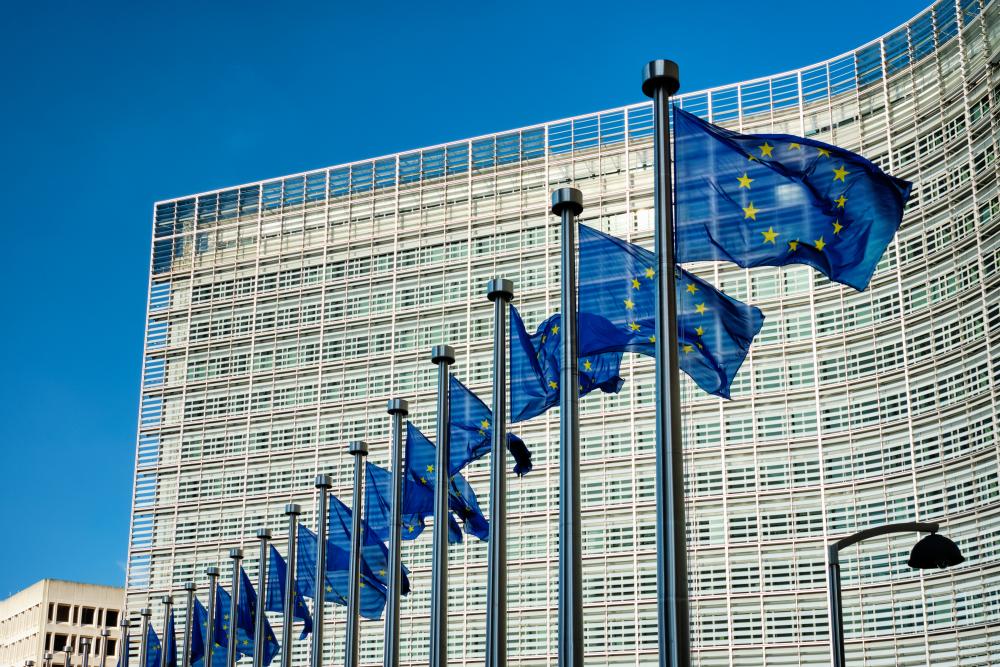 EU flags in front of the European Commission