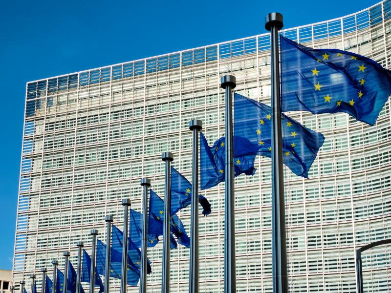 EU flags in front of the European Commission